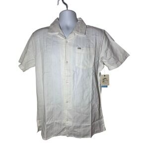 O'Neill White Short Sleeve Textured Organic Cotton Button Down Top Men's M NWT